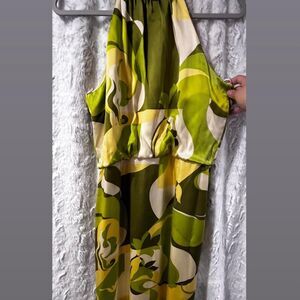 GREEN AND YELLOW SHADE FLORAL Long Maxi dress (M/L) (10/12)